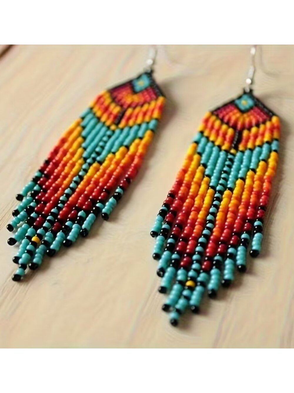 NWT Native American Style Beaded Fringe Earrings Boho Southwest Colorful - Picture 6 of 7